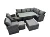 Fimous 11 Seat Rattan Garden Furniture Corner Sofa Set Outdoor Adjustable Lifting Dining or Coffee Table Set with 3 Footstools Dark Grey Mixed