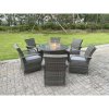 Fimous Rattan Garden Furniture Gas Fire Pit Round Dining Table Gas Heater And Dining Chairs 6 Seater