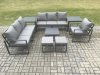 Fimous Aluminium 9 Seater Outdoor Garden Furniture Lounge Sofa Set with Square Coffee Table Chair 2 Small Footstools 2 Side Table Dark Grey