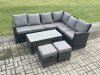 Fimous 8 Seat Rattan Garden Furniture Corner Sofa Set Outdoor Patio Sofa Table Set with 2 Small Footstools Dark Grey Mixed
