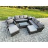 Fimous 9 Seater Rattan Lounge Sofa Set Outdoor Garden Furniture Set with Rectangular Coffee Table 3 Seater Sofa 2 Big Footstool 2 Side Tables Dark Grey Mixed