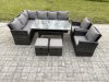 Fimous 10 Seater Outdoor Rattan Garden Furniture Set with Rectangular Dining Table 2 Small Footstool 2 Armchairs Patio Wicker Corner Sofa Set Dark Grey Mixed