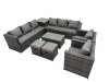 Fimous 10 Seater Garden Outdoor Rattan Furniture Set Patio Corner Sofa Rectangular Coffee Table with 2 Small Stool Dark Grey