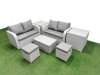Fimous 6 Seater Outdoor Love Sofa Set Rattan Garden Furniture Set with Rectangular Coffee Table 2 Small Stools 2 Side Tables Light Grey