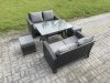 Fimous 6 Seater Wicker PE Rattan Garden Dining Set Outdoor Furniture Sofa with Rectangular Dining Table Double Seat Sofa 2 Small Footstools Dark Grey Mixed