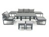 Fimous 7 Seater Garden Sofa Set Aluminium Furniture Rising Dining Tabe Set with Chair 3 Footstool 2 Side Tables Dark Grey