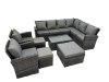 Fimous Rattan Garden Outdoor Furniture Set 11 Seater Garden Sofa Coffee Table Set with Chair 3 Footstools Dark Grey Mixed