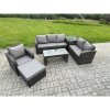 Fimous 7 Seater Outdoor Rattan Garden Furniture Set Rattan Lounge Sofa Set with Rectangular Coffee Table Reclining Chair Big Footstool Side Table Dark Grey Mixed
