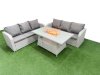 Fimous Outdoor Garden Furniture Sets 6 Seater Wicker Rattan Furniture Sofa Sets with Firepit Dining Table high Back Lounge Sofa Light Grey
