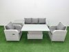 Fimous PE Rattan Garden Furniture Set Reclining Chair Sofa Lounge Sofa Set Adjustable Lifting Dining or Coffee Table Side Table Light Grey