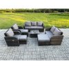 Fimous 10 Seater Garden Furniture Set Rattan Outdoor Lounge Sofa Chair With Tempered Glass Table 3 Footstools Dark Grey Mixed