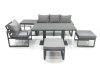 Fimous 6 Seater Garden Sofa Set Aluminium Furniture Rising Dining Tabe Set with Chair 2 Big Footstool Side Table Dark Grey