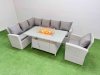 Fimous 7 Seat Rattan Garden Furniture Corner Sofa Set Outdoor Gas Fire Pit Table Sets with Armchair Light Grey