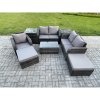 Fimous High Back Rattan Garden Furniture Set with Loveseat Sofa Rectangular Coffee Table 2 Big Footstool 2 Side Tables Indoor Outdoor Patio Lounge Sofa Set Dark Grey Mixed