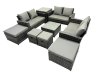 Fimous PE Rattan Garden Furniture Set Lounge Double Seat Sofa Coffee Table Set with Side Table 4 Stools Dark Grey Mixed