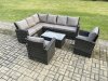 Fimous 8 Seater High Back Outdoor Garden Furniture Set Rattan Corner Sofa Set With Rectangular Coffee Table 2 Armchairs Dark Grey Mixed