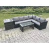 Fimous 6 Seater Rattan Corner Sofa Lounge Sofa Set With Rectangular Coffee Table Side Table Dark Grey Mixed Right Hand