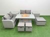 Fimous 7 Seater Outdoor Love Sofa Set Rattan Garden Furniture Set with Firepit Dining Table 3 Footstool 2 Side Tables Light Grey
