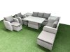 Fimous PE Rattan Garden Furniture Set Reclining Chair Sofa Double Love Seat 2 Seater Sofa Lounge Set Adjustable Lifting Dining or Coffee Table 3 Stools 2 Side Table Light Grey