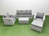 Fimous PE Rattan Garden Furniture Set Reclining Chair Sofa Lounge Sofa Set Oblong Coffee Table Big Footstool Light Grey