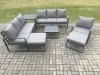 Fimous Aluminium Outdoor Lounge Sofa Set Garden Furniture Sets with Square Coffee Table Chair 2 Big Footstools Side Table Dark Grey