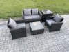 Fimous Outdoor Lounge Sofa Set Wicker PE Rattan Garden Furniture Set with Armchair Square Coffee Table Double Seat Sofa Side Table Dark Grey Mixed