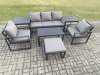Fimous Aluminium Patio Outdoor Furniture Set 6 Seater Garden Sofa with Oblong Coffee Table Big Footstool 2 Armchairs 2 Side Tables Dark Grey