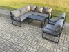 Fimous Aluminium Outdoor Garden Furniture Set Lounge Sofa Oblong Coffee Table Sets with 2 Pcs Chair Indoor Conservatory Set Dark Grey