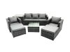 Fimous Outdoor Rattan Garden Furniture Set 7 Seater Patio Lounge Sofa Set with Armchair Square Coffee Table Side Table 2 Big Footstool Dark Grey Mixed