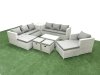 Fimous Rattan Garden Furniture Set 9 Pieces Outdoor Garden Sofa Chair Coffee Table Set with Side Table 4 Footstools Light Grey Mixed