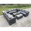 Fimous Outdoor Rattan Garden Furniture Lounge Sofa Set With Oblong Rectagular Coffee Table 2 Stools And 2 Side Table