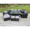 Fimous Wicker PE Rattan Garden Furniture Sofa Set Outdoor Adjustable Rising Lifting Dining Table Set with Armchairs 2 Side Tables 3 Footstools 8 Seater Dark Grey Mixed
