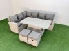 Fimous 8 Seat Rattan Outdoor Garden Furniture Corner Sofa Set Adjustable Lifting Dining or Coffee Table Set with Armchair 2 Small Footstools Light Grey