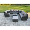 Fimous Outdoor Rattan Garden Furniture Set Conservatory Patio Sofa Coffee Table With Reclining Chair 2 Side Tables Big Footstool Dark Grey Mixed