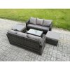 Fimous Outdoor Garden Furniture Sets 8 Seater Wicker Rattan Furniture Sofa Sets with Rectangular Coffee Table 3 Seater Sofa 2 Big Footstool Dark Grey Mixed