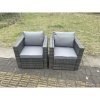 Fimous 8 Seater Outdoor PE Rattan Garden Furniture Gas Fire Pit Dining Table Set Lounge Sofa 2 PC Armchairs Dark Grey Mixed Patio