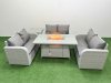 Fimous 6 Seater PE Wicker Rattan Furniture Sofa Sets with Firepit Dining Table 2 Seater Love Sofa Side Table Light Grey