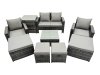 Fimous PE Rattan Garden Furniture Set Lounge Sofa Coffee Table Set with Side Table 4 Footstools Dark Grey Mixed