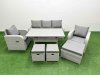 Fimous PE Rattan Garden Furniture Set Reclining Chair Sofa Lounge Sofa Set Rectangular Dining Table 3 Stools Light Grey