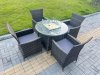 Fimous 5-Piece PE Rattan Garden Furniture with Medium Round Gas Firepit Table and 4 Chairs for Patio Dark Grey Mixed