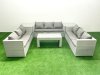 Fimous Rattan Garden Outdoor Furniture Set 9 Seater Garden Sofa Oblong Coffee Table Set with 2 Side Tables Light Grey Mixed