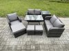 Fimous 8 Seater Outdoor Garden Dining Sets Rattan Furniture With Dining Table Armchairs Love Sofa 3 Footstools Side Table Dark Grey Mixed