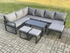 Fimous Aluminum 9 Seater Outdoor Lounge Corner Sofa Set Garden Furniture Sets with Oblong Coffee Table 3 Footstools Dark Grey