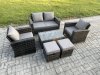 Fimous 6 Seater Outdoor Lounge Sofa Set Wicker PE Rattan Garden Furniture Set with Rectangular Coffee Table Double Seat Sofa 2 Small Footstools Dark Grey Mixed