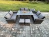Fimous High Back Rattan Garden Furniture Sofa Sets with Outdoor Furniture Gas Firepit Dining Table Set Side Table 2 Small Footstools Dark Grey Mixed