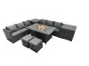 Fimous Rattan Garden Furniture Firepit Dining Set 8 Seater Lounge Sofa Table Set with 2 Small Footstools