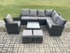 Fimous 9 Seater Wicker PE Outdoor Garden Furniture Set High Back Rattan Corner Sofa Chair Set with 2 Small Footstools Square Coffee Table