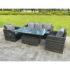 Fimous Dark Mixed Grey Rattan Outdoor Garden Furniture Lifting Adjustable Dining Or Coffee Table Sets Lounge Sofa Recling Chairs 5 Seater