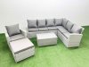Fimous Garden Outdoor PE Rattan Furniture Set 8 Seater Rattan Garden Sofa Set with Big Footstool Light Grey Mixed