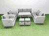 Fimous PE Rattan Garden Furniture Set Outdoor Rectangular Dining Table Sofa Set with Reclining Chair 2 Small Stool 2 Side Tables Light Grey